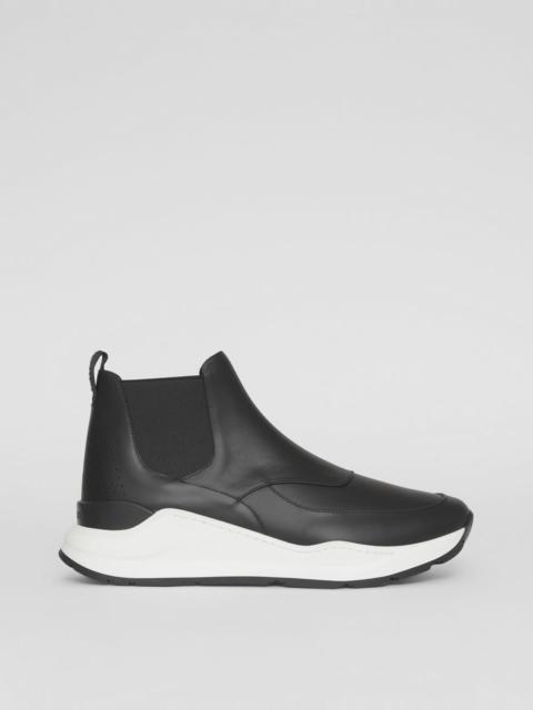 Burberry Contrast Sole Leather Chelsea Boots