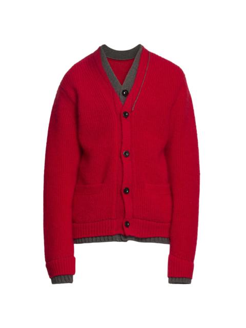 sacai Men's Contrast-Trim Mohair-Blend Cardigan - Red