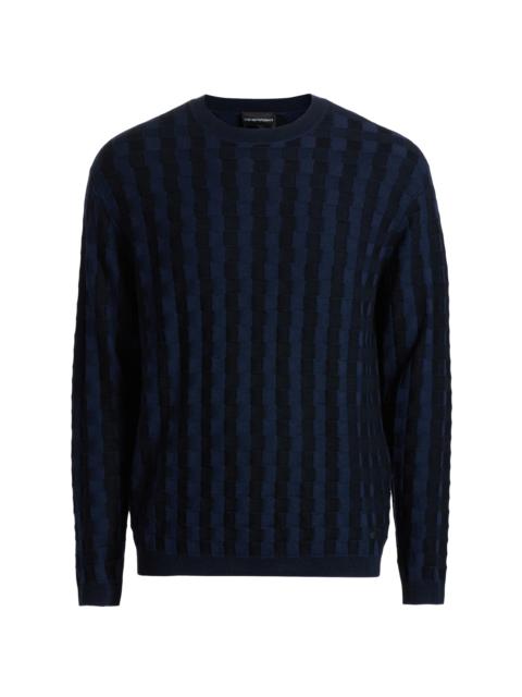 EMPORIO ARMANI Men's Lattice Wool-Blend Crewneck Sweater - Naval Academy