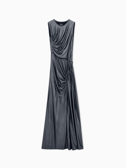 GIORGIO ARMANI LONG DRESS IN JERSEY WITH DRAPING AND RHINESTONE EMBROIDERY