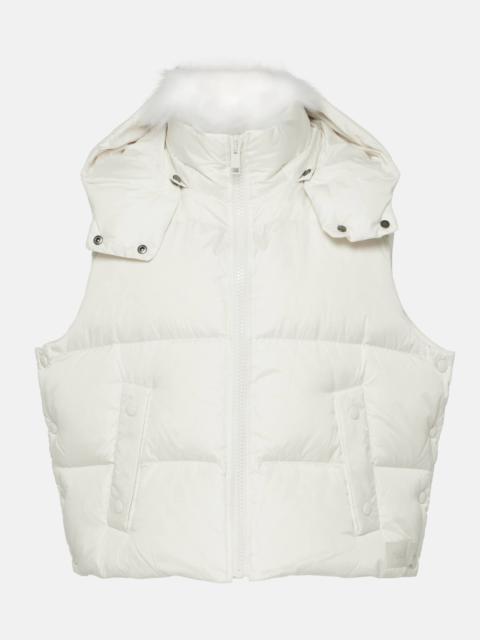 Shearling-trimmed cropped down vest