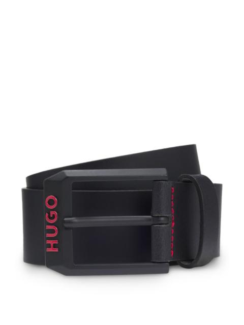 HUGO ITALIAN-LEATHER BELT WITH ANGULAR LOGO BUCKLE