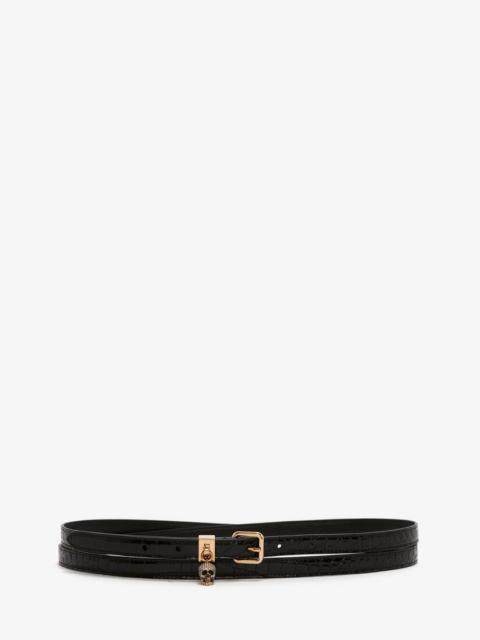 Alexander McQueen Women's Pave Skull Double Belt in Black