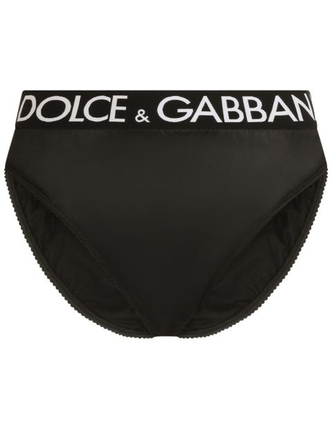 High-waisted satin briefs with branded elastic