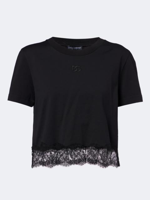 Dolce & Gabbana DG lace-trimmed cotton-blend T-shirt