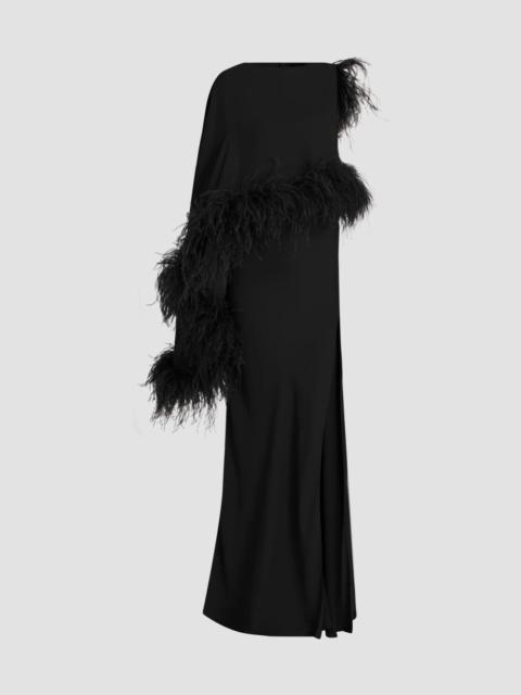 LAPOINTE Women's Georgette Feather-Trimmed Asymmetric Draped Gown - Black