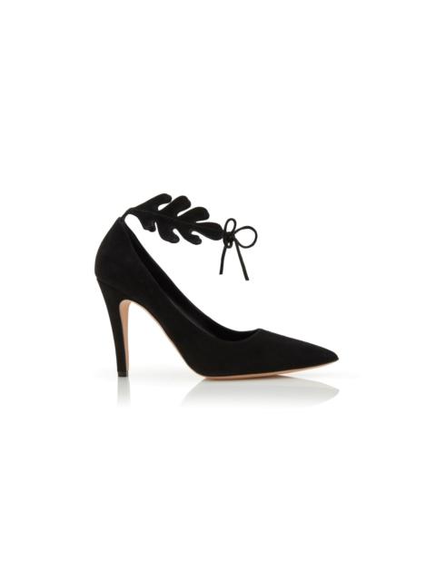 Manolo Blahnik Black Suede Ankle Strap Pumps