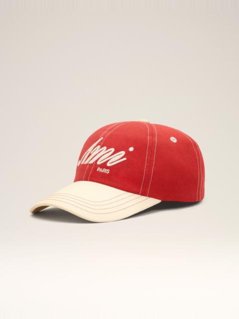 AMI Paris RED AND WHITE COTTON CAP WITH AMI PARIS EMBROIDERY