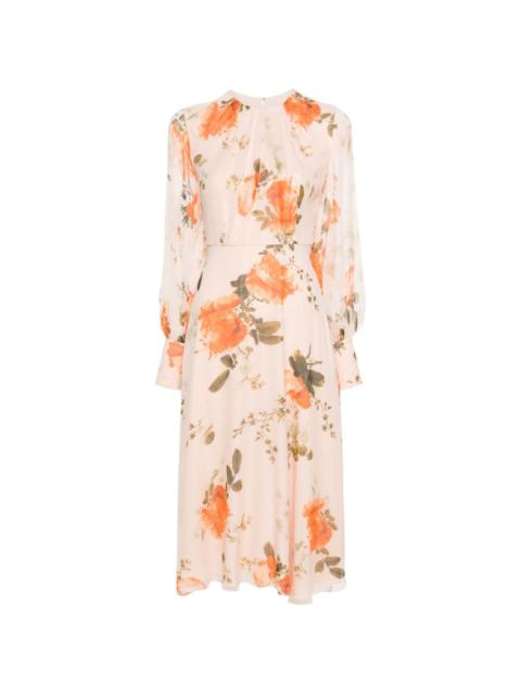 floral-print silk midi dress