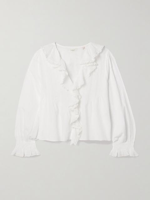 DÔEN Hardy Lace-trimmed Ruffled Pintucked Organic Cotton-voile Blouse
