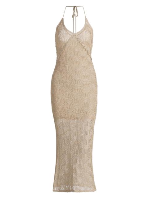 LoveShackFancy Women's Vreya Metallic Halterneck Knitted Midi-Dress - Glimmering Sand