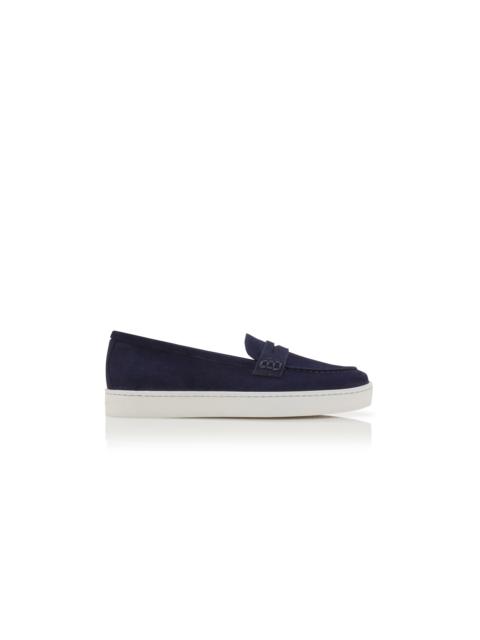 Manolo Blahnik Navy Blue Suede Penny Loafers