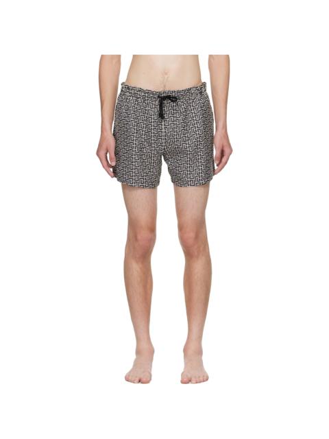 Balmain Beige & Black Monogram Swim Shorts