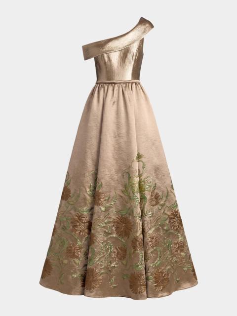 MAC DUGGAL One-Shoulder Metallic Brocade Ball Gown