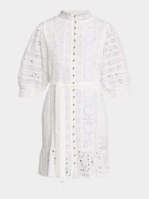 MELISSA ODABASH Reagan Eyelet Button-Front Mini Dress