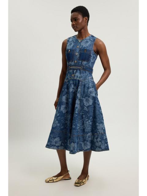 KAREN MILLEN Jacquard Denim Full Skirted Midi Dress