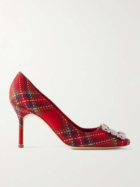 Manolo Blahnik Hangisi 90 crystal-embellished checked wool pumps