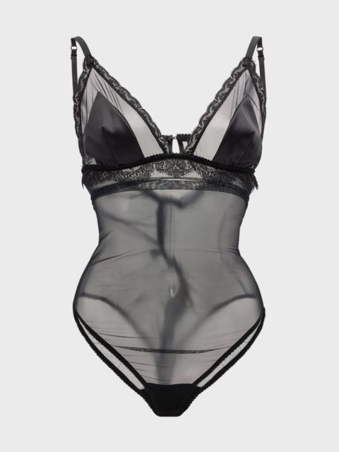 Dolce & Gabbana Lace-Trim Tulle & Silk Bodysuit