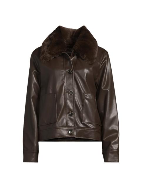 MILLY Women's Faux Fur-Trimmed Faux Leather Jacket - Chocolate
