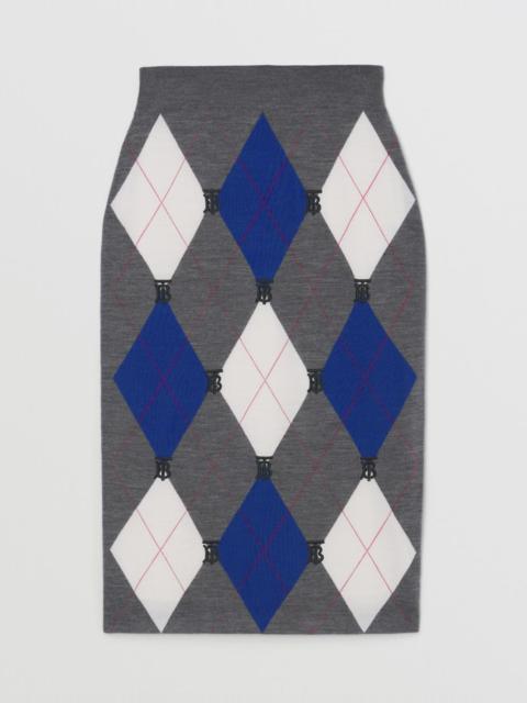 Burberry Monogram Motif Argyle Intarsia Wool Skirt