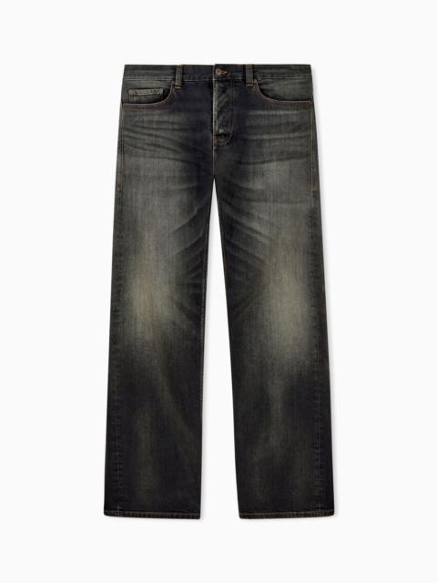 EMPORIO ARMANI STRAIGHT-LEG FIVE-POCKET DENIM JEANS WITH A FADED EFFECT