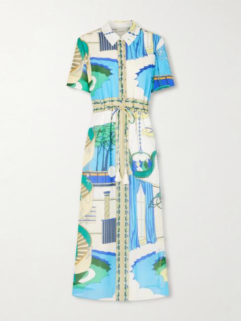 TORY BURCH Belted Printed Silk And Cotton-blend Maxi Dress