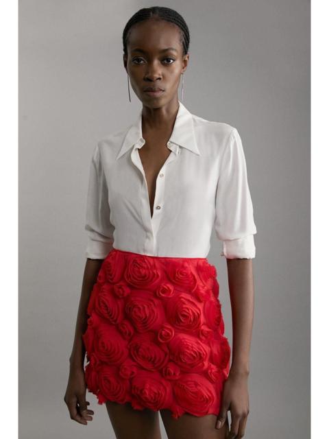 KAREN MILLEN Crinkle Rosette Woven Mini Skirt