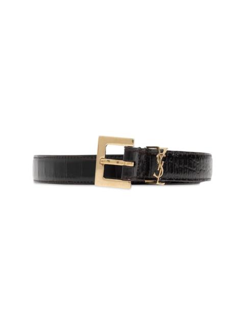 SAINT LAURENT cassandre thin belt with square buckle in python-embossed leather