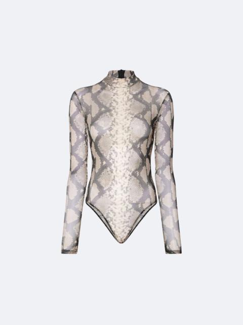 LAPOINTE Printed Mesh Mock Neck Bodysuit