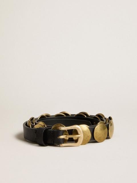 Black Trinidad belt in washed leather with gold studs
