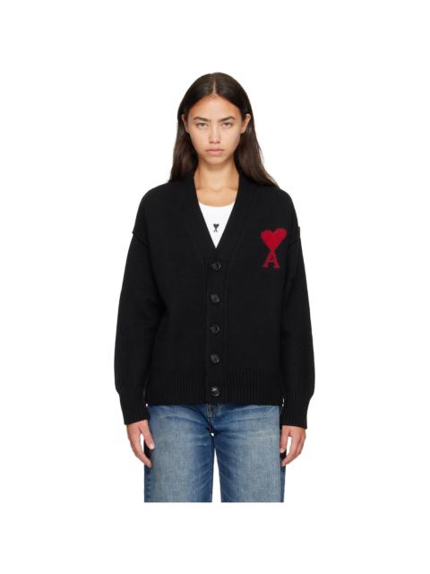 AMI Paris Black Wool Ami de Coeur Cardigan