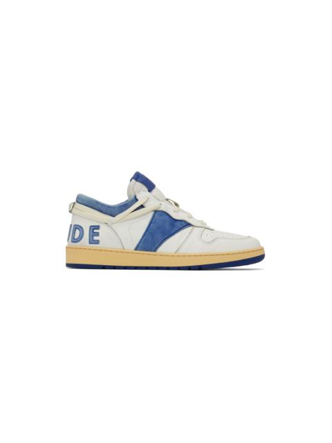 Rhude SSENSE Exclusive White & Blue Rhecess Low Sneakers