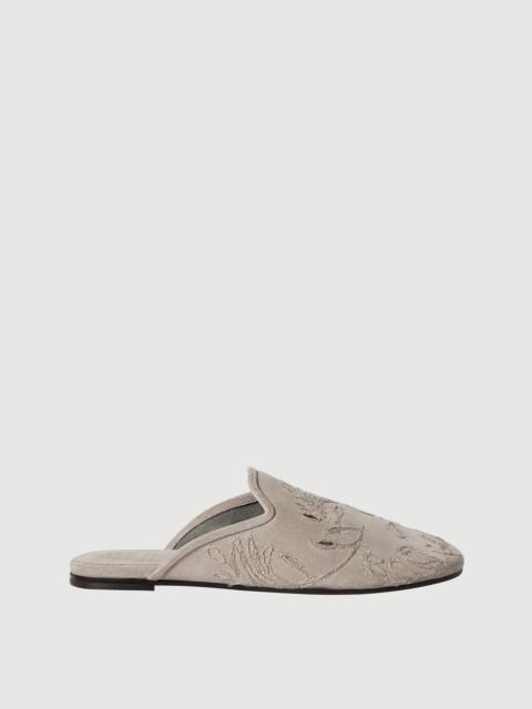 Brunello Cucinelli Suede mules with dazzling broderie anglaise