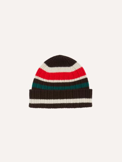 Drake's Brown, Ecru and Red Multi Stripe Geelongora Ribbed Knit Cap