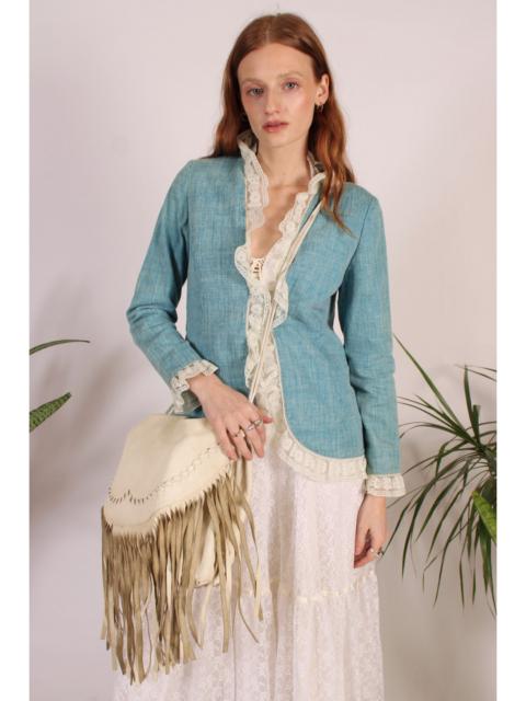 FREE PEOPLE Vintage John California Boho Denim Blazer With Lace Trim Selected By Wolf And Moon Vintage