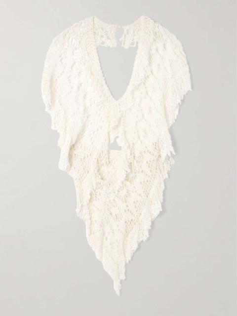 diotima Drift cutout asymmetric crocheted cotton halterneck top
