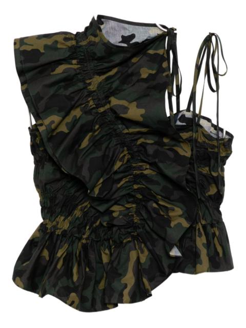 JUUN.J Unbalanced Camo Shirring top
