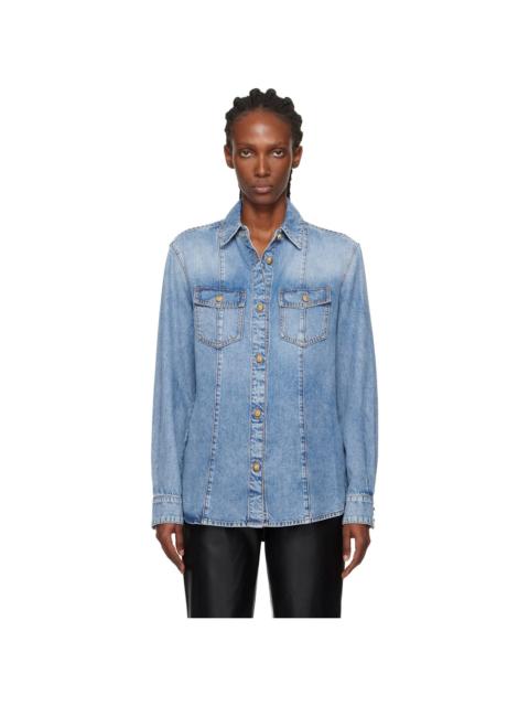 Balmain Blue Two-Pocket Denim Shirt