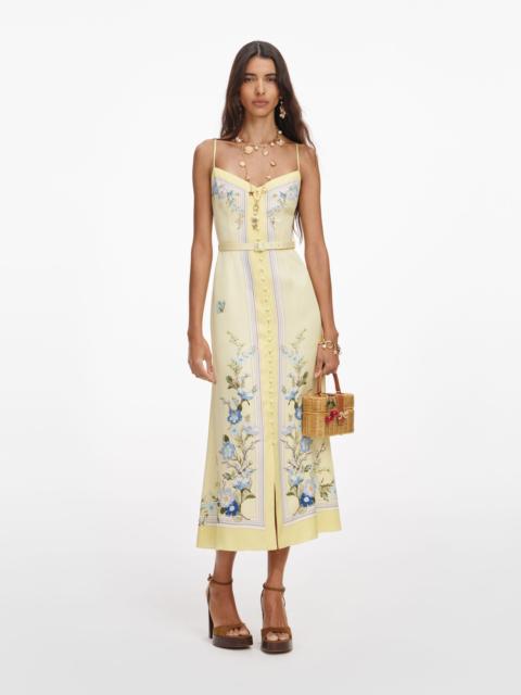 Yellow Floral Silk Midi Dress