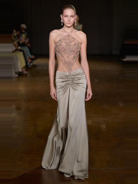 GEORGES HOBEIKA Cutout Ruched Maxi Dress neutral