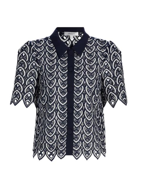 MILLY Women's Addison Lace Top - Navy White