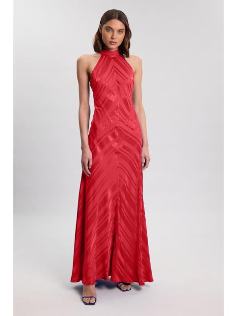 KAREN MILLEN Stripe Fabric Detail Fluid Halter Maxi Dress