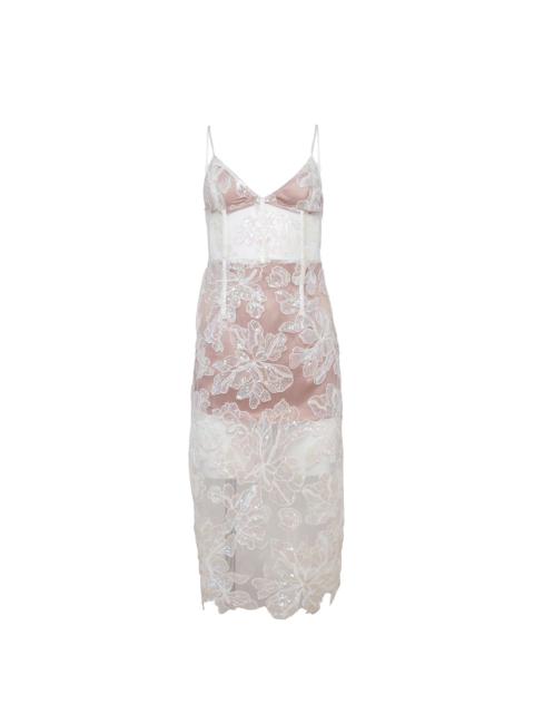 Fleur du Mal Sequin Floral Embroidered Midi Dress