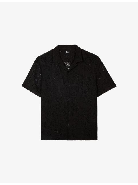 The Kooples Short-Sleeved Notch-Collar Lace Shirt