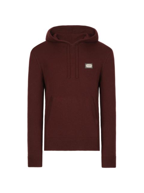 logo-plaque knitted hoodie