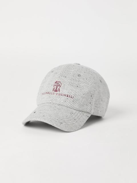 Brunello Cucinelli Wool and cashmere flecked wide chevron baseball cap with embroidered logo