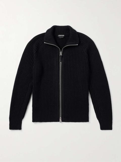 TOM FORD Slim-Fit Ribbed Wool and Cashmere-Blend Zip-Up Cardigan