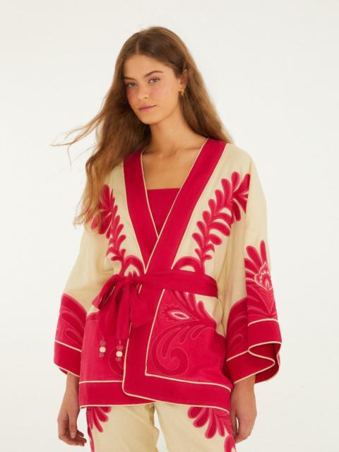 FARM RIO Pink Spring Arabesc Cutwork Lenzing Ecovero Euroflax Kimono