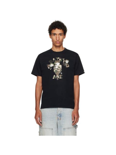 A BATHING APE® Black Map Camo College Milo T-shirt