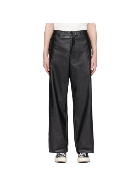 Black Drawstring Faux-Leather Trousers